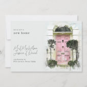 Roze deur & White Wood Trendy Moving Announge Kaart (Voorkant)