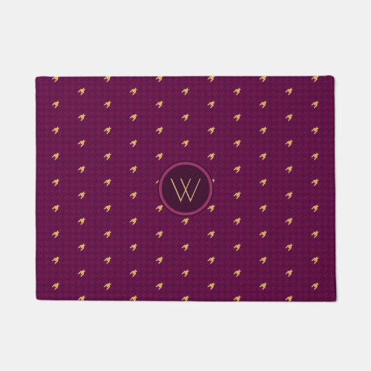 Roze deurmat met gouden accent en houndstooth moti (Voorkant)