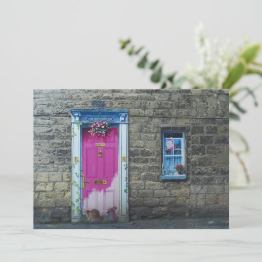 Roze deuruitnodiging kaart (Staand voorkant)
