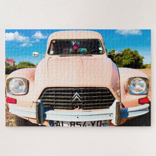 Roze Deux Chevaux,  franse auto. Legpuzzel (Horizontaal)