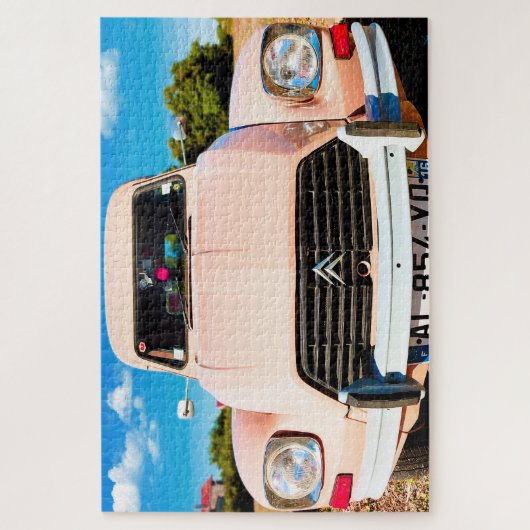 Roze Deux Chevaux,  franse auto. Legpuzzel (Verticaal)