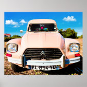 Roze Deux Chevaux,  franse auto. Poster (Voorkant)