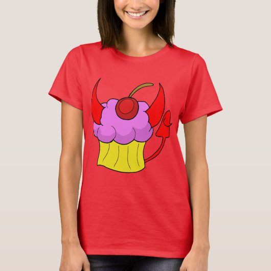 Roze Devil Cupcake T-Shirt (Voorkant)