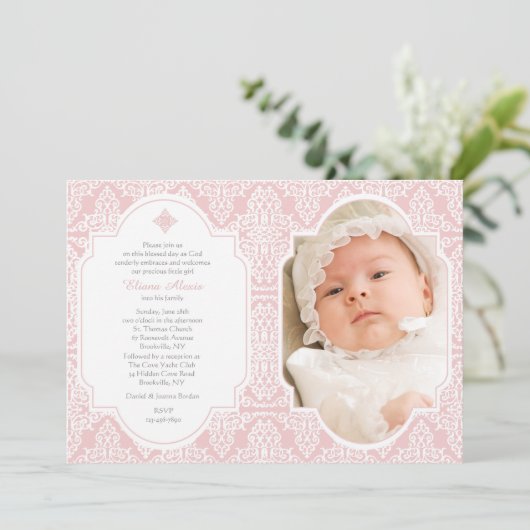 Roze Devotie Religieuze Foto Uitnodiging (Staand voorkant)