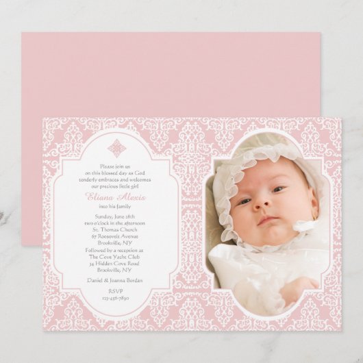 Roze Devotie Religieuze Foto Uitnodiging (Voorkant / Achterkant)