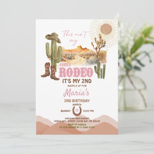 Roze Deze Aint Mijn eerste Rodeo 2e Verjaardag Cow Kaart (Staand voorkant)