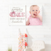 Roze deze kleine pompoen foto 1e verjaardag spandoek (Insitu)