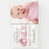 Roze deze kleine pompoen foto 1e verjaardag spandoek (Verticaal)