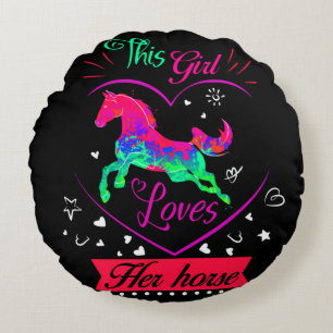 Roze Deze meisje houdt van haar paard     Rond Kussen