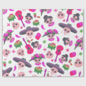Roze dia de Los Muertos Cute Funny Skulls Patroon Cadeaupapier (Vlak)