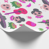 Roze dia de Los Muertos Cute Funny Skulls Patroon Cadeaupapier (Hoek)