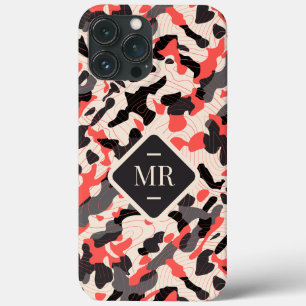 Roze Diagonal Camo met Label en Custom Initialen Case-Mate iPhone Case