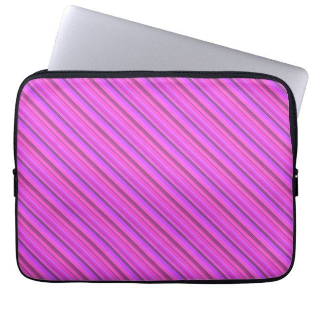 Roze diagonale strepen laptop sleeve (Voorkant)