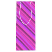 Roze diagonale strepen wijn cadeautas (Achterkant)