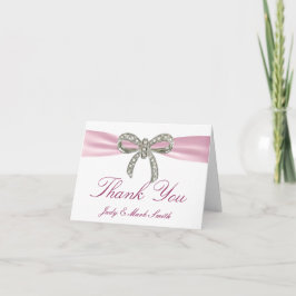 Roze Diamant Bow Bruiloft Dank u Kaart