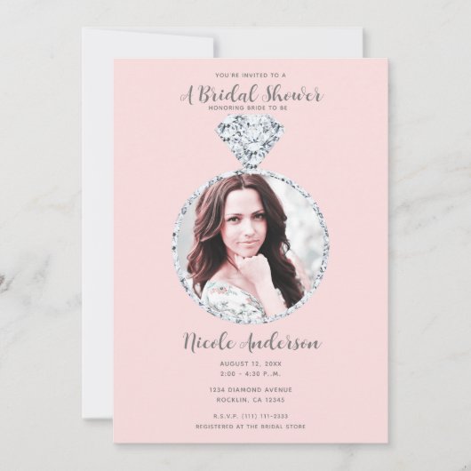 Roze Diamant Bruiloft Bling Ring Vrijgezellenfeest Kaart (Voorkant)