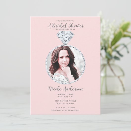 Roze Diamant Bruiloft Bling Ring Vrijgezellenfeest Kaart (Staand voorkant)