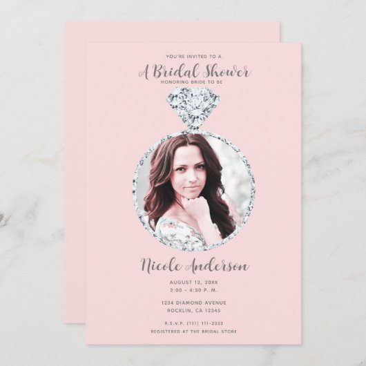 Roze Diamant Bruiloft Bling Ring Vrijgezellenfeest Kaart (Voorkant / Achterkant)