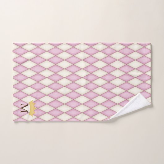 Roze Diamant Check Monogram met kroon Bad Handdoek (Handdoek)