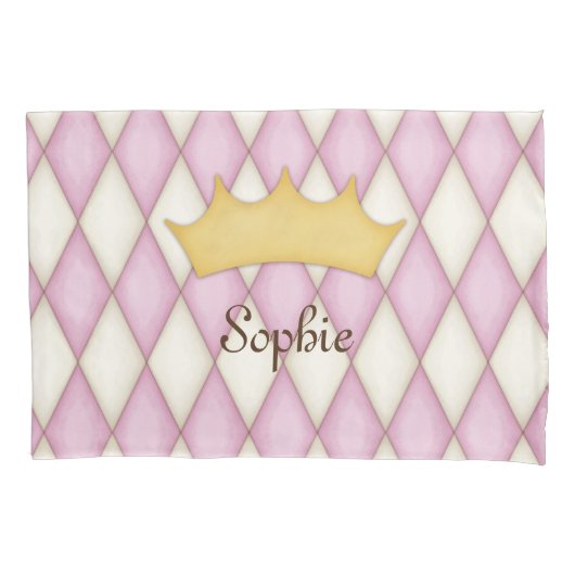 Roze Diamant Check Persoonlijke Naam Prinses Kussensloop (Voorkant)