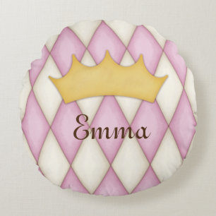 Roze Diamant Check Persoonlijke Naam Prinses Rond Kussen