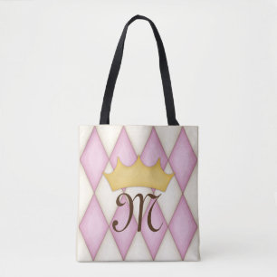 Roze Diamant Check Persoonlijke Naam Prinses Tote Bag