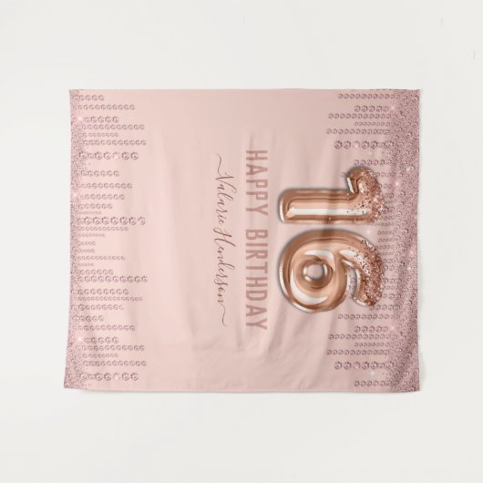 Roze Diamant Drips Gelukkig 16e Verjaardag Wandkleed (Voorkant (horizontaal))