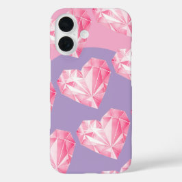 Roze Diamant Hart Patroon – Schattig & Stijlvol iPhone 16 Hoesje