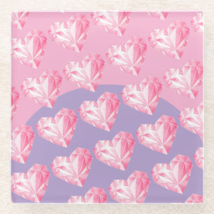 Roze Diamant Hart Patroon – Schattig & Stijlvol Glazen Onderzetter