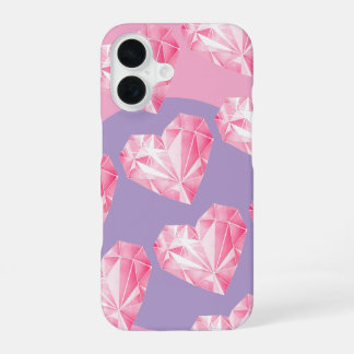 Roze Diamant Hart Patroon – Schattig & Stijlvol iPhone 16 Hoesje