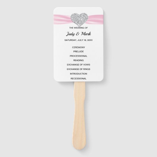 Roze Diamant Hart Trouwprogramma Handwaaier (Voorkant)