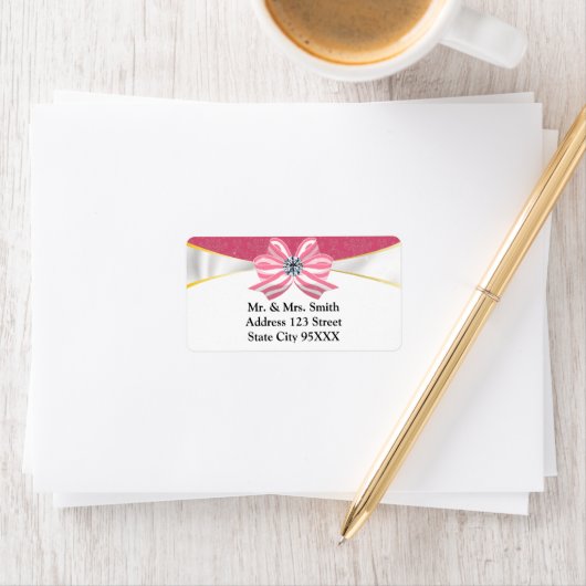 Roze diamant lint met roze damast etiket (Insitu)