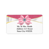 Roze diamant lint met roze damast etiket (Voorkant)