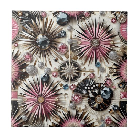 Roze Diamant Mid Century Modern  Tegeltje (Voorkant)