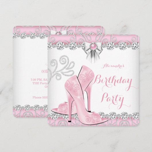 roze diamant op hoog niveau - Birthday party Kaart (Voorkant / Achterkant)