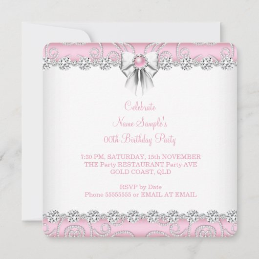  roze diamant op hoog niveau - Birthday party Kaart (Achterkant)