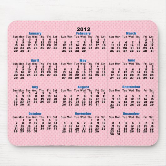 Roze Diamant Patroon 2012 Kalender Mousepad Muismat (Voorkant)