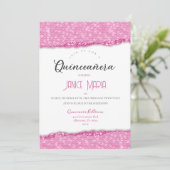 Roze Diamant Quinceañera Uitnodiging (Staand voorkant)