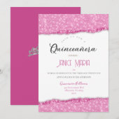 Roze Diamant Quinceañera Uitnodiging (Voorkant / Achterkant)
