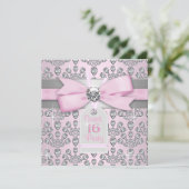 Roze Diamant Roze en Grijs Sweet 16 Verjaardag Kaart (Staand voorkant)