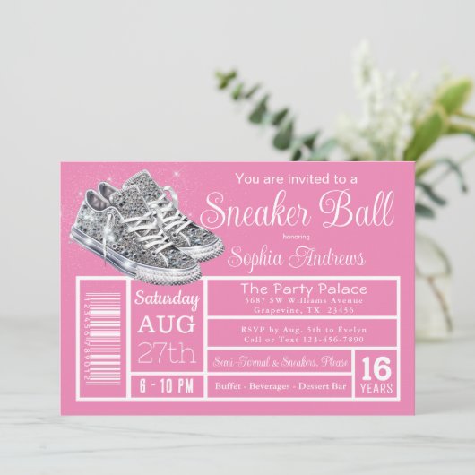 Roze Diamant Sneaker Bal Verjaardagsfeest Kaart (Staand voorkant)