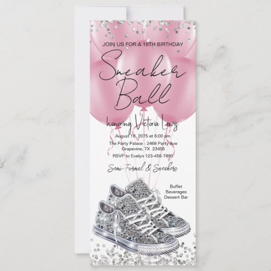 Roze Diamant Sneaker Bal Verjaardagsfeestje Telefo Kaart (Voorkant)