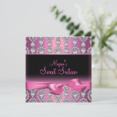 Roze Diamant & Strik Zeventien Uitnodiging (Staand voorkant)