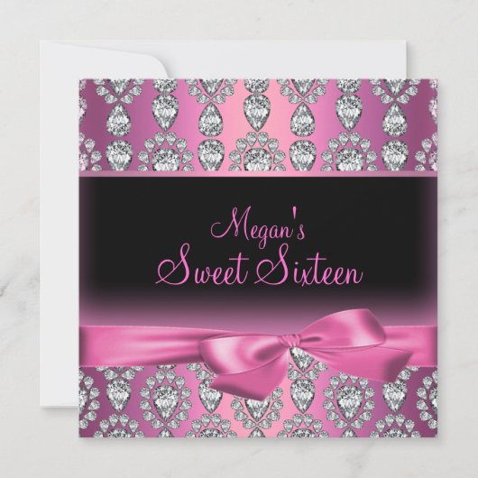 Roze Diamant & Strik Zeventien Uitnodiging (Voorkant)