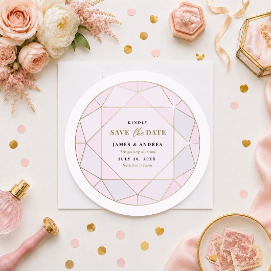 Roze Diamant Trouwkaart 'Save the Date' Save The Date