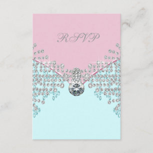 Roze Diamant Turquoise Blauwe Sweet Sixteen Verjaa RSVP Kaartje