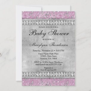 Roze diamanten Baby shower Invitation Girl Bling Kaart