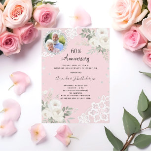 Roze diamanten bloemen 60-jarig huwelijk kaart