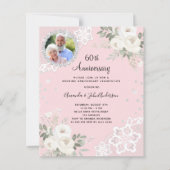 Roze diamanten bloemen 60ste huwelijksuitnodiging (Voorkant)