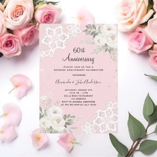 Roze diamanten bloemen 60ste huwelijksverjaardag kaart